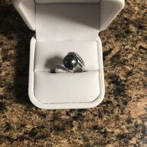 Tahitian black pearl engagement ring